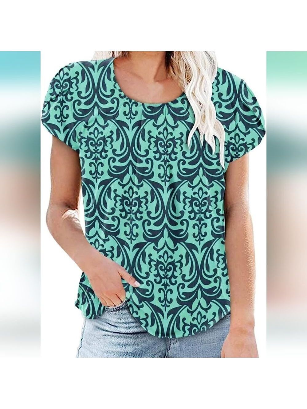 Women Petal Sleeve  Casual Blouse Short Sleeve Crew Neck Top NWT Size XL